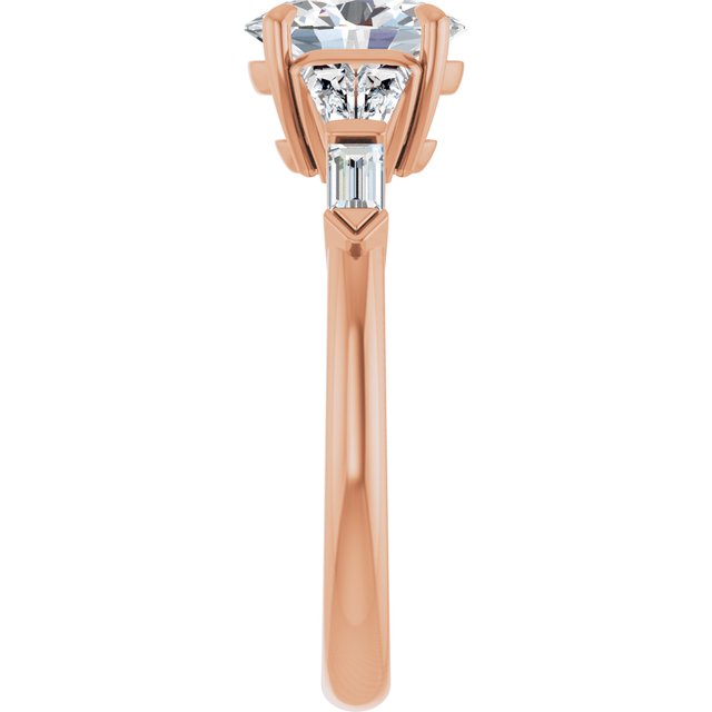 PENELOPE Solitaire Oval Engagement Ring with Tapered & Straight Baguettes - 18K Rose Gold - View 4