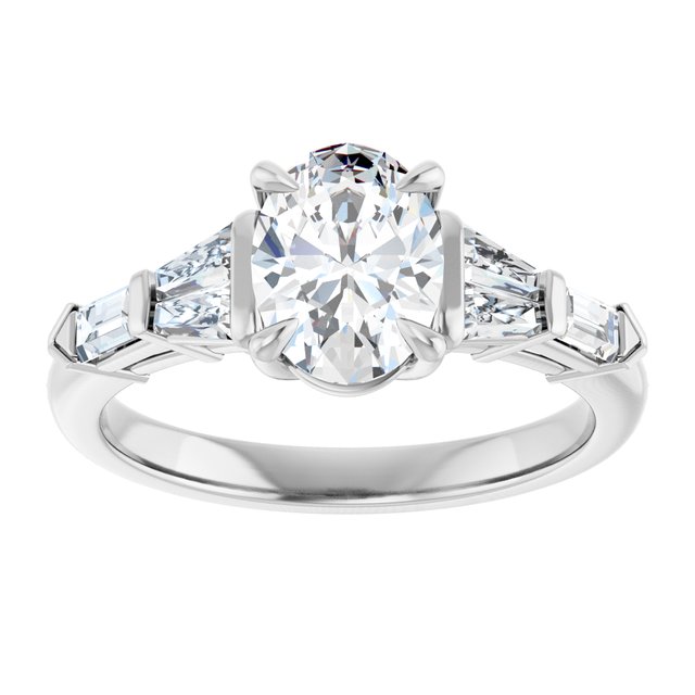 PENELOPE Solitaire Oval Engagement Ring with Tapered & Straight Baguettes - Platinum - View 3