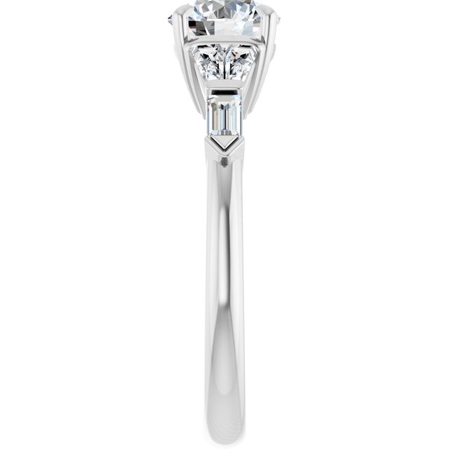 PENELOPE Solitaire Round Engagement Ring with Tapered & Straight Baguettes - Platinum - View 4