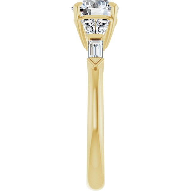 PENELOPE Solitaire Round Engagement Ring with Tapered & Straight Baguettes - 18K Yellow Gold - View 4