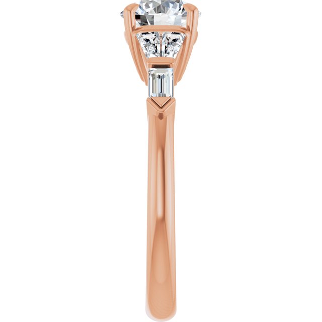 PENELOPE Solitaire Round Engagement Ring with Tapered & Straight Baguettes - 18K Rose Gold - View 4