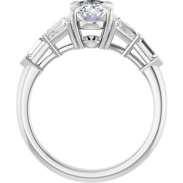 PENELOPE Solitaire Oval Engagement Ring with Tapered & Straight Baguettes - Platinum - View 2