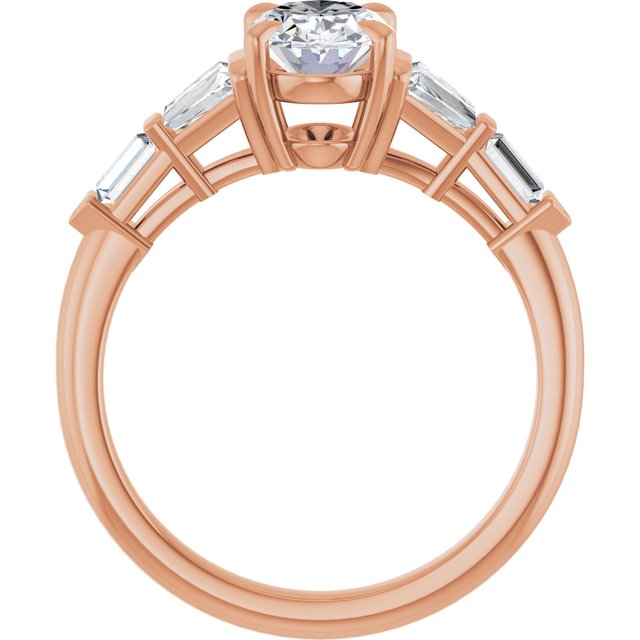 PENELOPE Solitaire Oval Engagement Ring with Tapered & Straight Baguettes - 18K Rose Gold - View 2