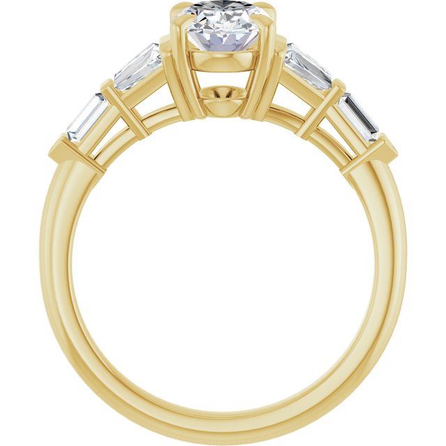 PENELOPE Solitaire Oval Engagement Ring with Tapered & Straight Baguettes - 18K Yellow Gold - View 2