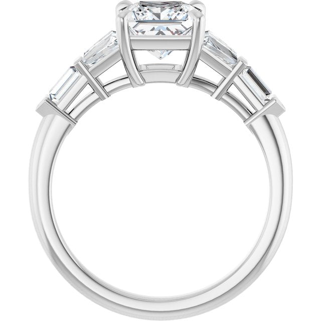 PENELOPE Solitaire Square Engagement Ring with Tapered & Straight Baguettes - Platinum - View 2