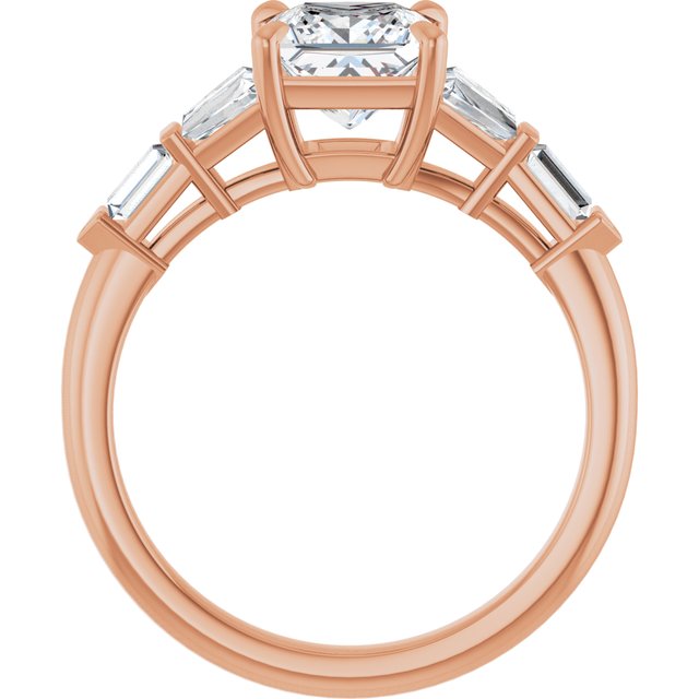 PENELOPE Solitaire Square Engagement Ring with Tapered & Straight Baguettes - 18K Rose Gold - View 2