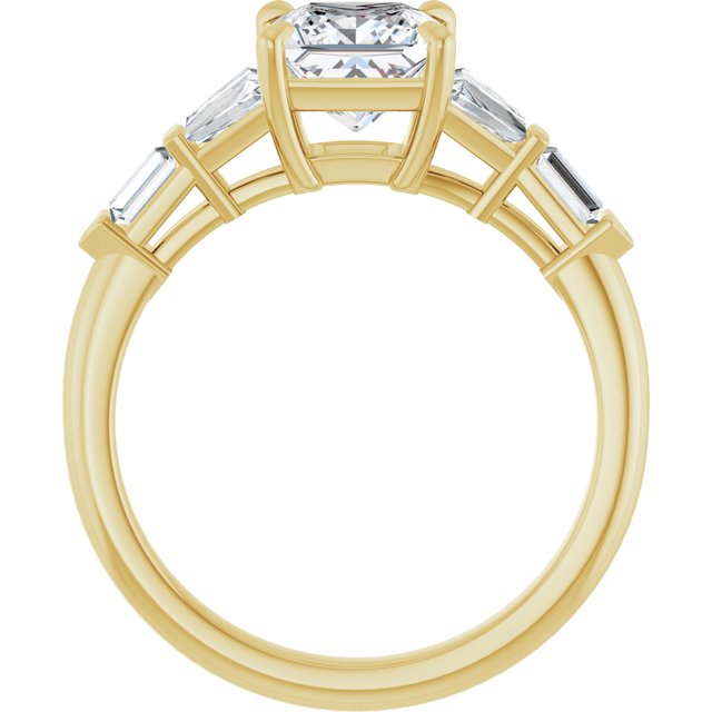 PENELOPE Solitaire Square Engagement Ring with Tapered & Straight Baguettes - 18K Yellow Gold - View 2