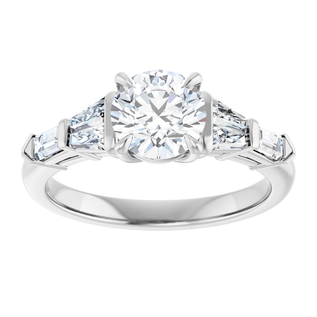 PENELOPE Solitaire Round Engagement Ring with Tapered & Straight Baguettes - Platinum - View 3