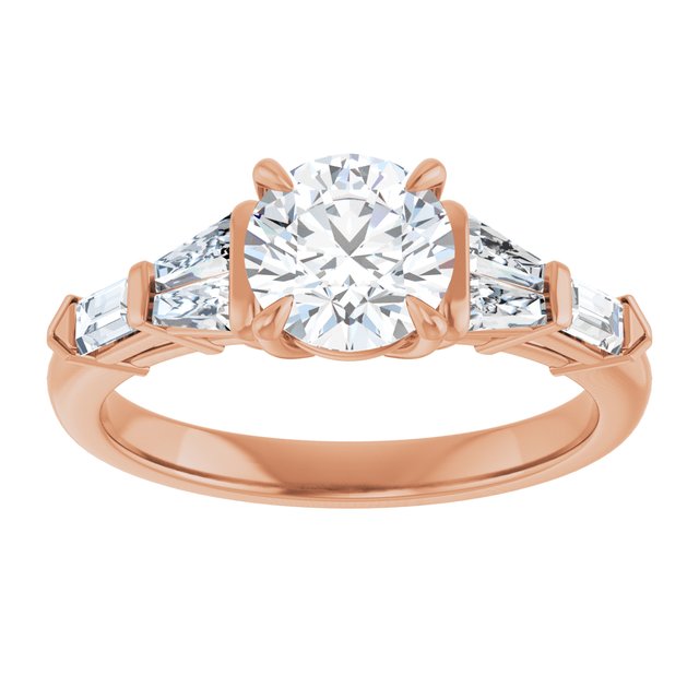 PENELOPE Solitaire Round Engagement Ring with Tapered & Straight Baguettes - 18K Rose Gold - View 3