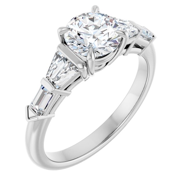 PENELOPE Solitaire Round Engagement Ring with Tapered & Straight Baguettes - Platinum - View 1