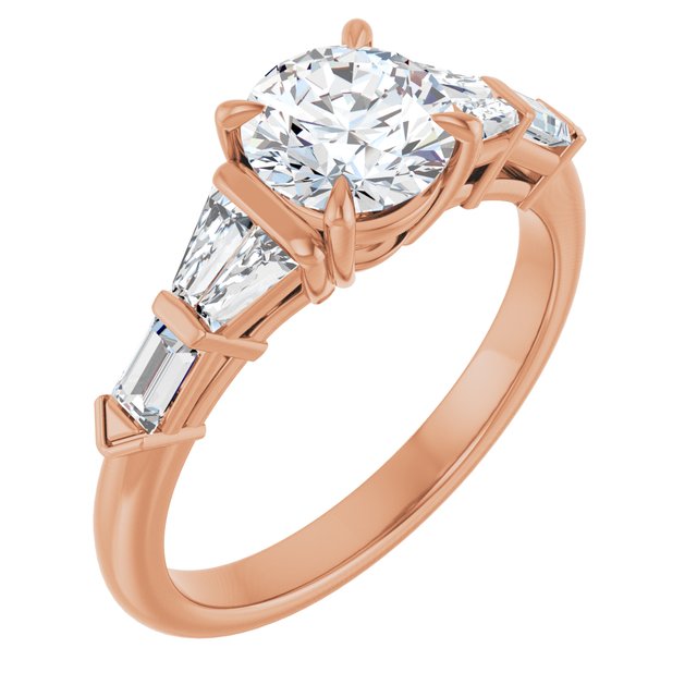 PENELOPE Solitaire Round Engagement Ring with Tapered & Straight Baguettes - 18K Rose Gold - View 1