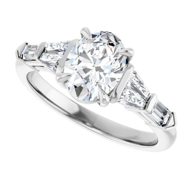 PENELOPE Solitaire Oval Engagement Ring with Tapered & Straight Baguettes - Platinum - View 5