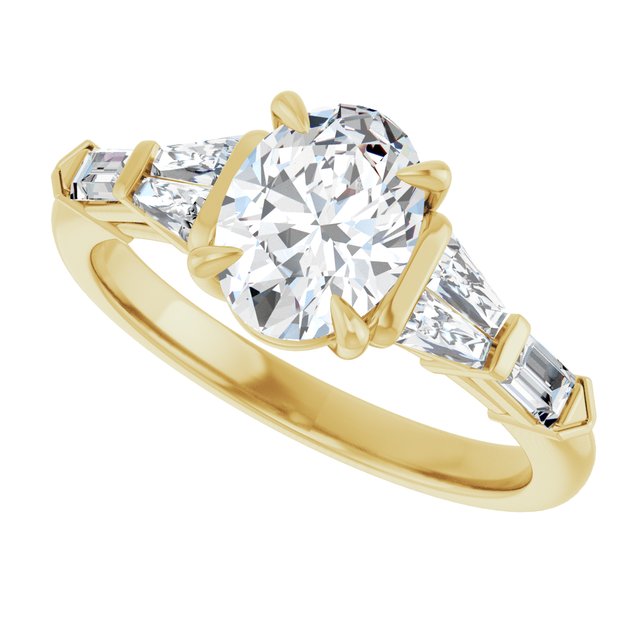 PENELOPE Solitaire Oval Engagement Ring with Tapered & Straight Baguettes - 18K Yellow Gold - View 5