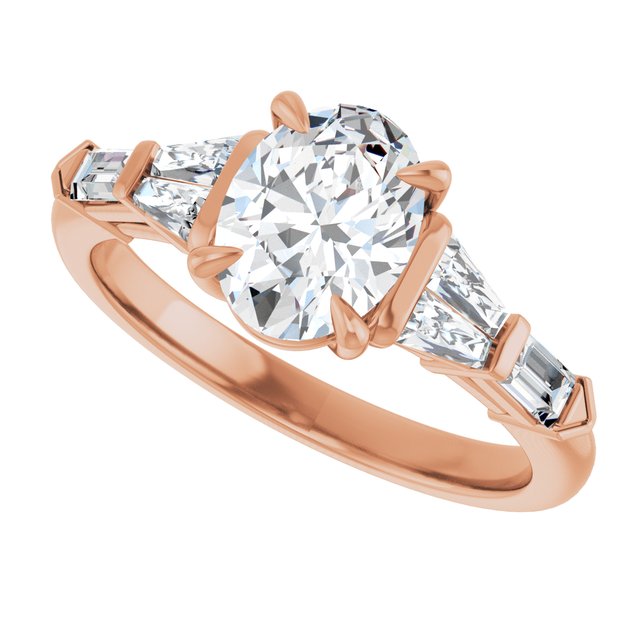 PENELOPE Solitaire Oval Engagement Ring with Tapered & Straight Baguettes - 18K Rose Gold - View 5