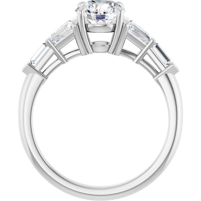 PENELOPE Solitaire Round Engagement Ring with Tapered & Straight Baguettes - Platinum - View 2