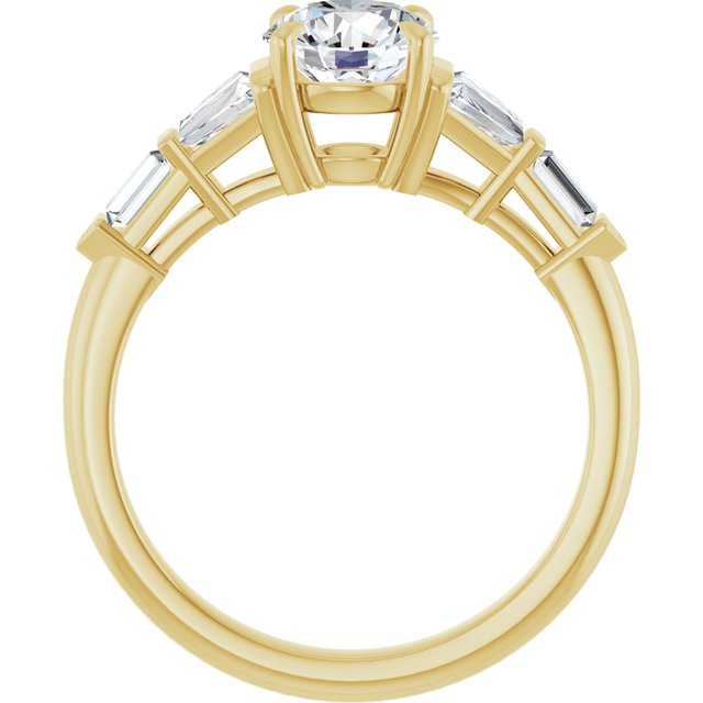 PENELOPE Solitaire Round Engagement Ring with Tapered & Straight Baguettes - 18K Yellow Gold - View 2