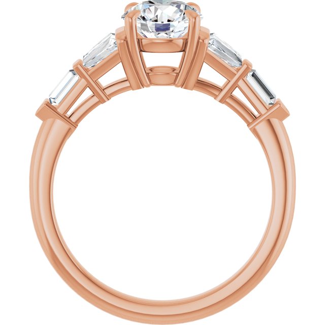 PENELOPE Solitaire Round Engagement Ring with Tapered & Straight Baguettes - 18K Rose Gold - View 2