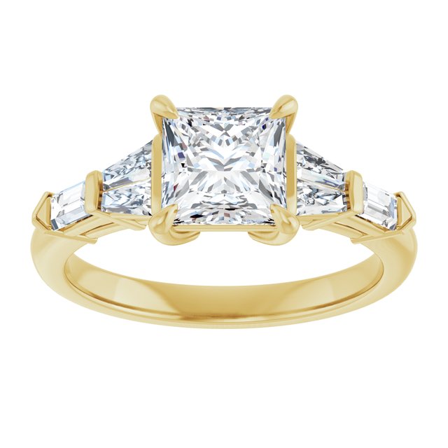 PENELOPE Solitaire Square Engagement Ring with Tapered & Straight Baguettes - 18K Yellow Gold - View 3