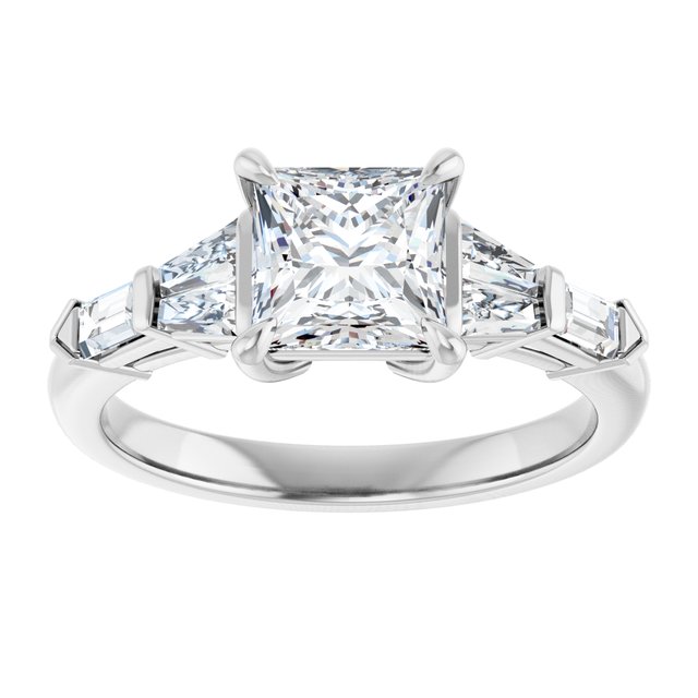 PENELOPE Solitaire Square Engagement Ring with Tapered & Straight Baguettes - Platinum - View 3