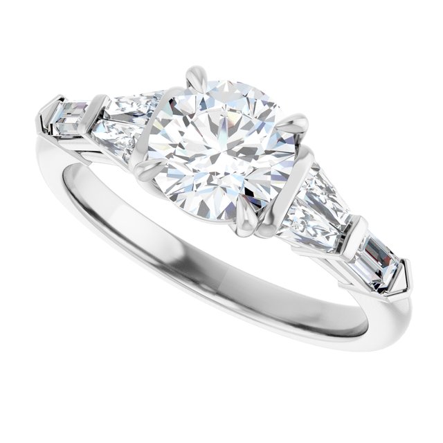 PENELOPE Solitaire Round Engagement Ring with Tapered & Straight Baguettes - Platinum - View 5