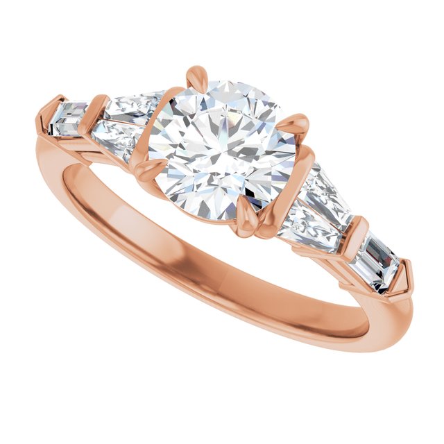PENELOPE Solitaire Round Engagement Ring with Tapered & Straight Baguettes - 18K Rose Gold - View 5