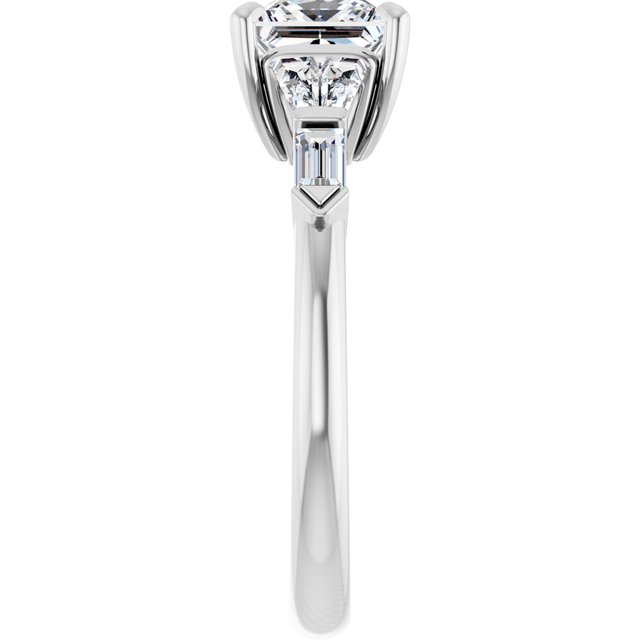 PENELOPE Solitaire Square Engagement Ring with Tapered & Straight Baguettes - Platinum - View 4