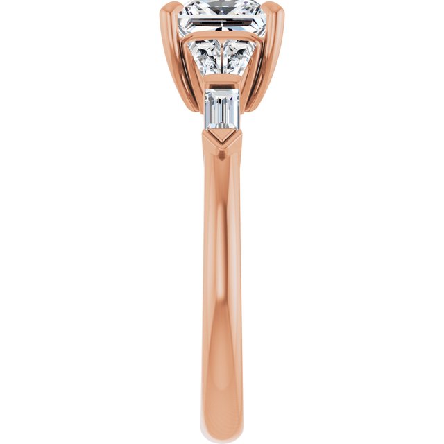 PENELOPE Solitaire Square Engagement Ring with Tapered & Straight Baguettes - 18K Rose Gold - View 4
