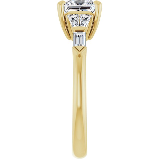 PENELOPE Solitaire Square Engagement Ring with Tapered & Straight Baguettes - 18K Yellow Gold - View 4