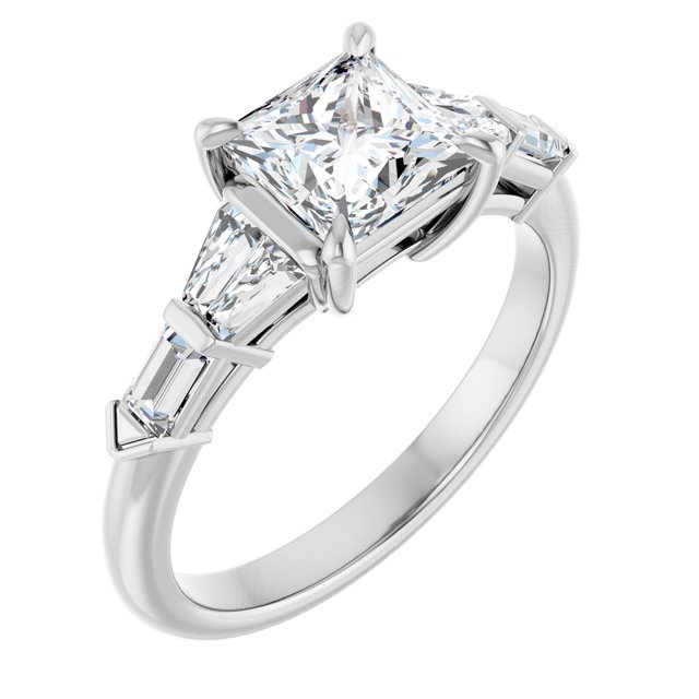 PENELOPE Solitaire Square Engagement Ring with Tapered & Straight Baguettes - Platinum - View 1