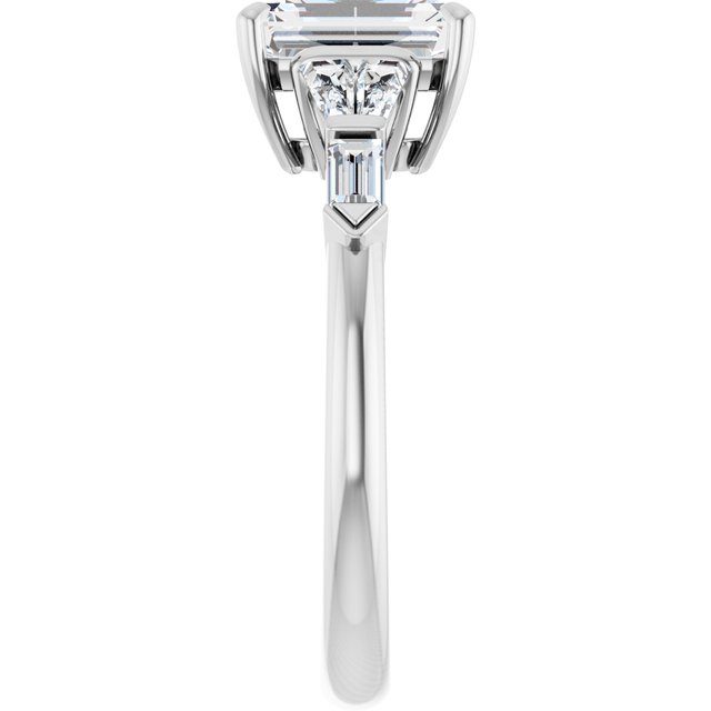 PENELOPE Solitaire Emerald Engagement Ring with Tapered & Straight Baguettes - Platinum - View 4