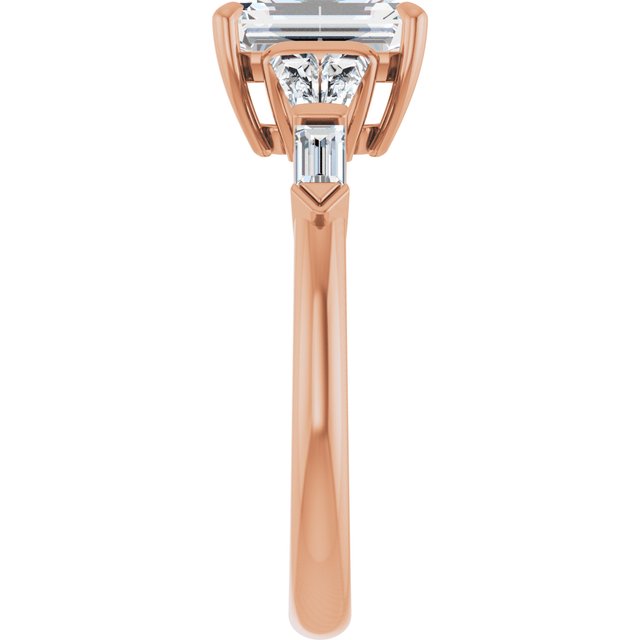 PENELOPE Solitaire Emerald Engagement Ring with Tapered & Straight Baguettes - 18K Rose Gold - View 4