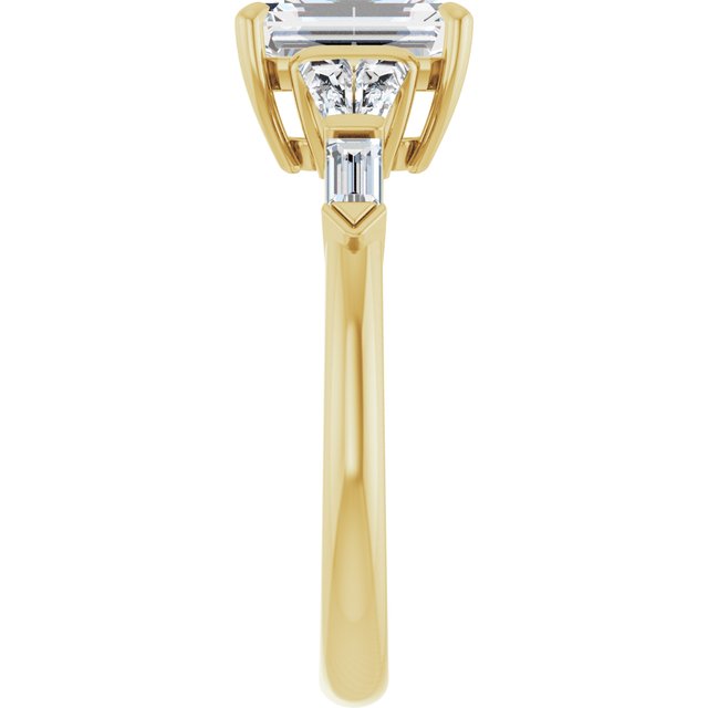 PENELOPE Solitaire Emerald Engagement Ring with Tapered & Straight Baguettes - 18K Yellow Gold - View 4