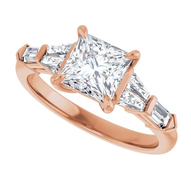 PENELOPE Solitaire Square Engagement Ring with Tapered & Straight Baguettes - 18K Rose Gold - View 5