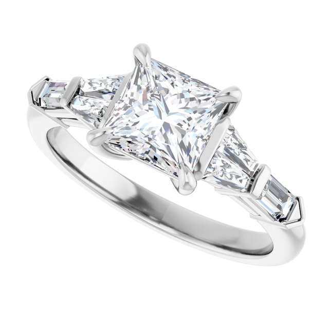 PENELOPE Solitaire Square Engagement Ring with Tapered & Straight Baguettes - Platinum - View 5