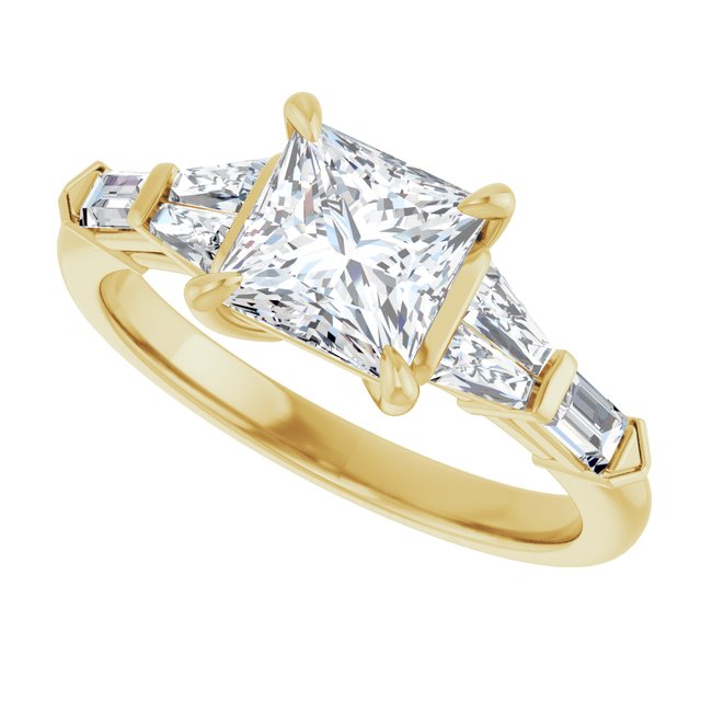 PENELOPE Solitaire Square Engagement Ring with Tapered & Straight Baguettes - 18K Yellow Gold - View 5