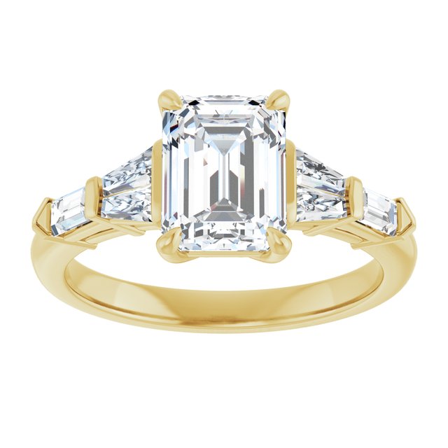 PENELOPE Solitaire Emerald Engagement Ring with Tapered & Straight Baguettes - 18K Yellow Gold - View 3