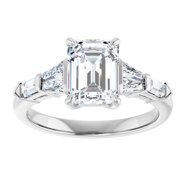 PENELOPE Solitaire Emerald Engagement Ring with Tapered & Straight Baguettes - Platinum - View 3