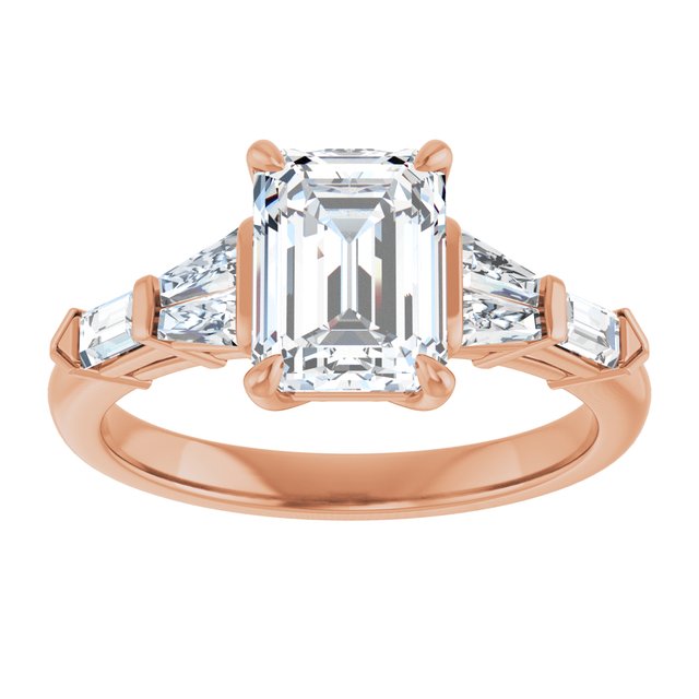 PENELOPE Solitaire Emerald Engagement Ring with Tapered & Straight Baguettes - 18K Rose Gold - View 3