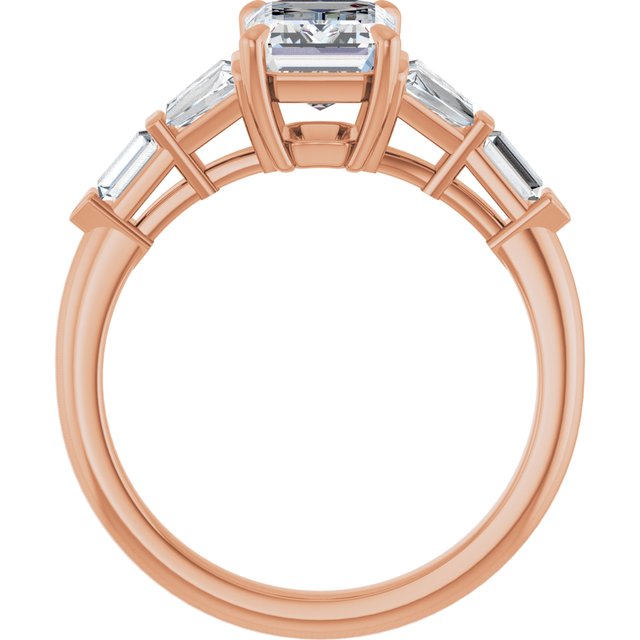 PENELOPE Solitaire Emerald Engagement Ring with Tapered & Straight Baguettes - 18K Rose Gold - View 2