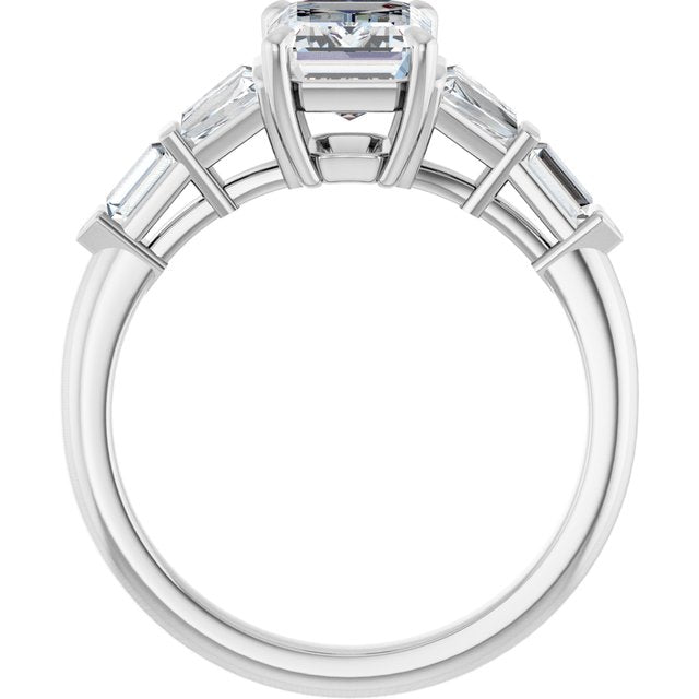 PENELOPE Solitaire Emerald Engagement Ring with Tapered & Straight Baguettes - Platinum - View 2