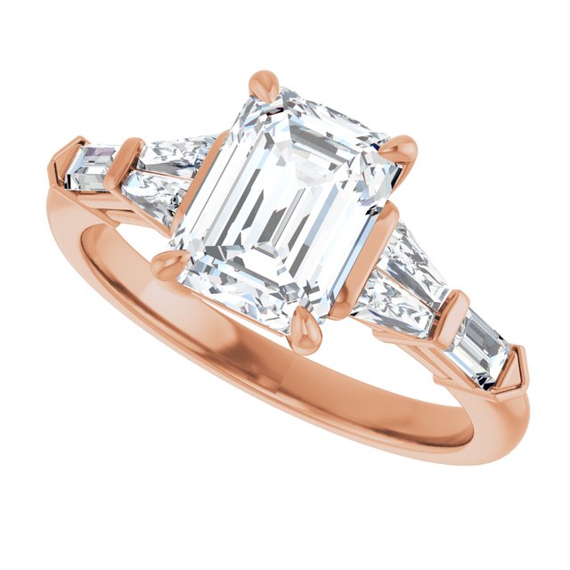 PENELOPE Solitaire Emerald Engagement Ring with Tapered & Straight Baguettes - 18K Rose Gold - View 5