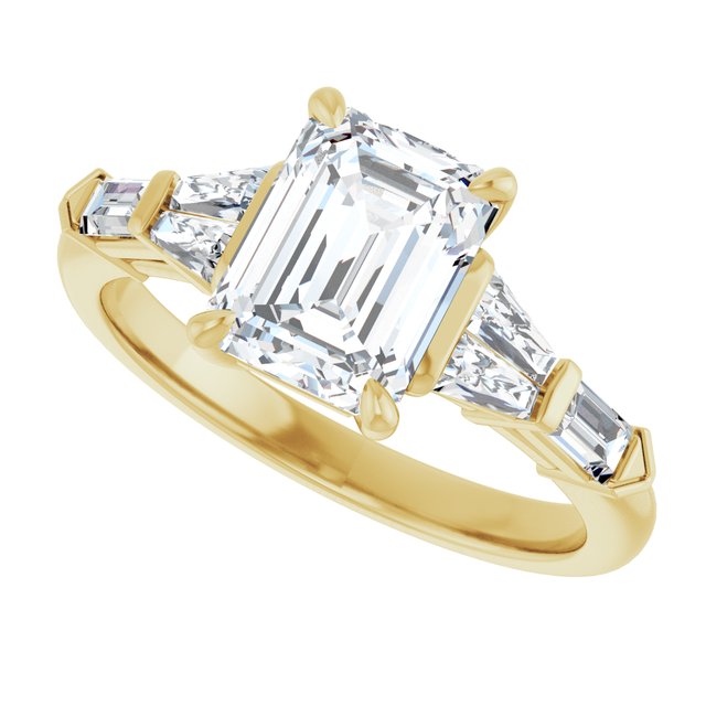 PENELOPE Solitaire Emerald Engagement Ring with Tapered & Straight Baguettes - 18K Yellow Gold - View 5
