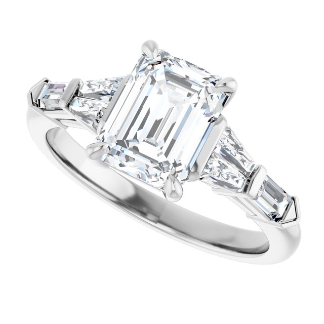 PENELOPE Solitaire Emerald Engagement Ring with Tapered & Straight Baguettes - Platinum - View 5