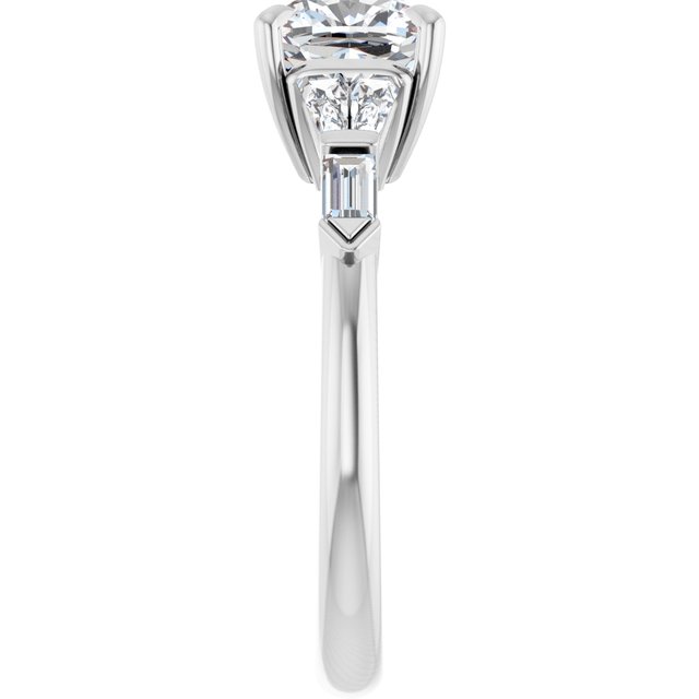 PENELOPE Solitaire Cushion Engagement Ring with Tapered & Straight Baguettes - Platinum - View 4