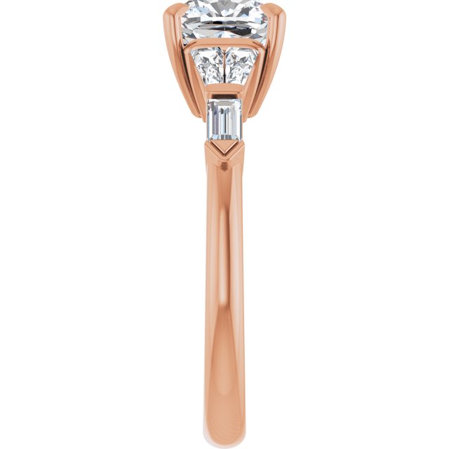 PENELOPE Solitaire Cushion Engagement Ring with Tapered & Straight Baguettes - 18K Rose Gold - View 4