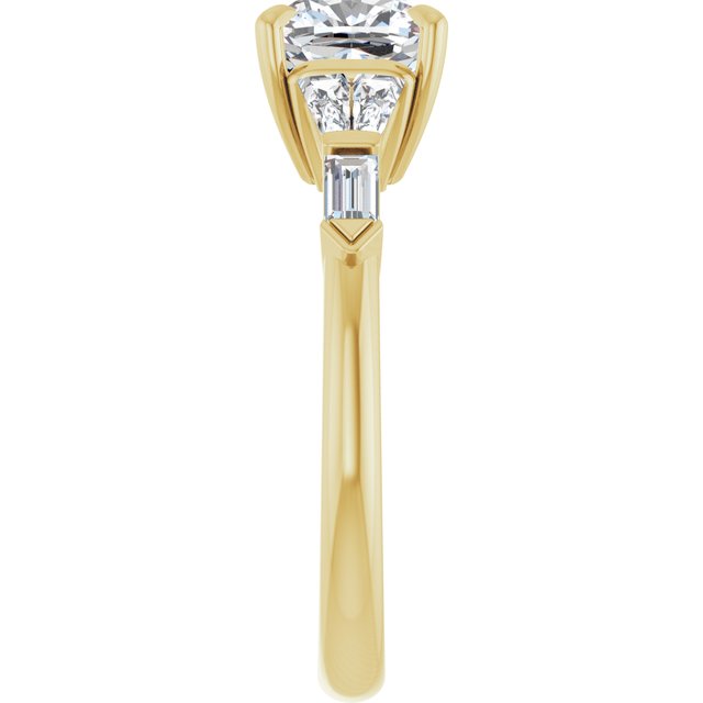 PENELOPE Solitaire Cushion Engagement Ring with Tapered & Straight Baguettes - 18K Yellow Gold - View 4