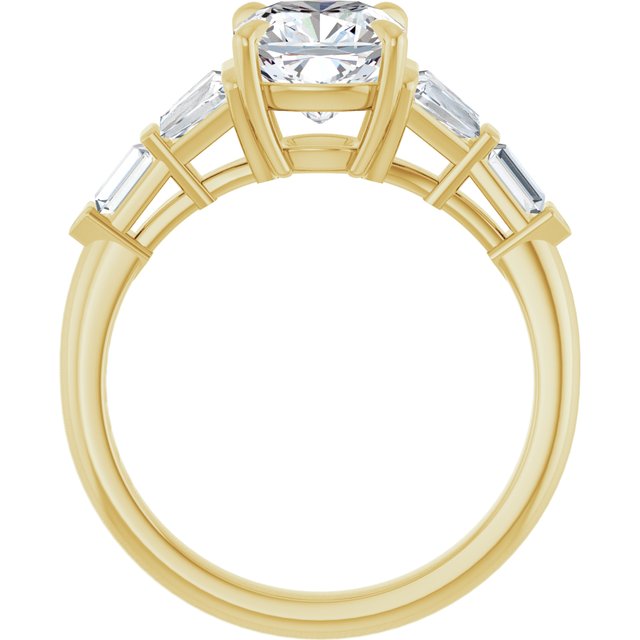 PENELOPE Solitaire Cushion Engagement Ring with Tapered & Straight Baguettes - 18K Yellow Gold - View 2