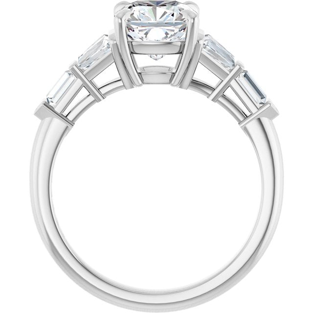 PENELOPE Solitaire Cushion Engagement Ring with Tapered & Straight Baguettes - Platinum - View 2