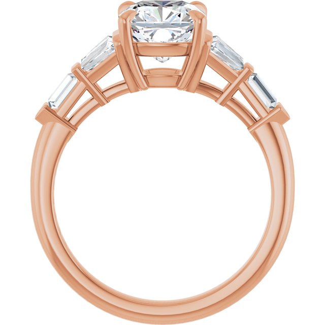 PENELOPE Solitaire Cushion Engagement Ring with Tapered & Straight Baguettes - 18K Rose Gold - View 2