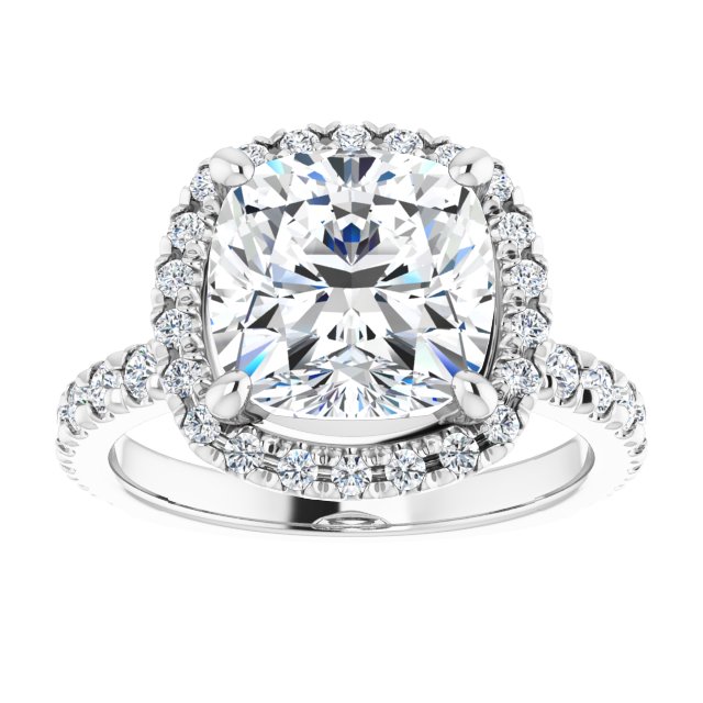 KRISTIANA Halo Cushion Engagement Ring with Shoulder Diamonds - Platinum - View 3